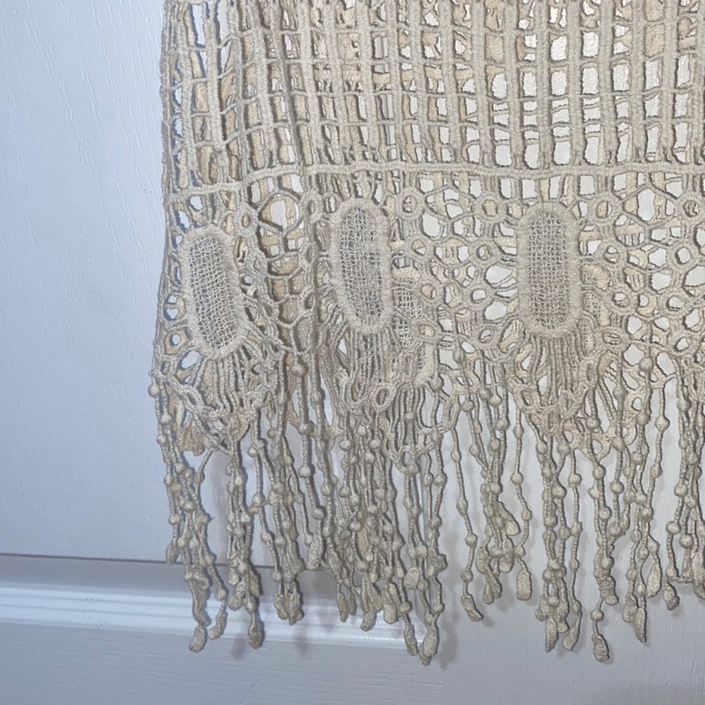 Boho Coastal Crochet Cream Bathing Suit Beachy Summer Tank Coverup Size XS - Picture 2 of 4